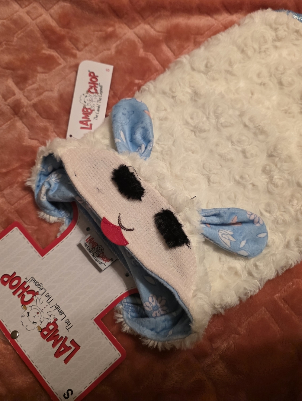 Lamb Chop Plush Dog Hoodie in White with Blue Ears - Lamb Chop